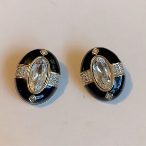 vintage Swarovski black and gold with Swarovski crystals stud earnings